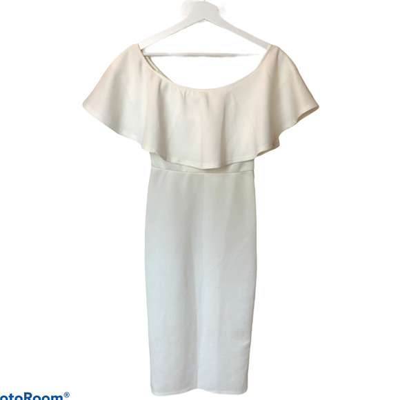 Twin Sister White Off the Shoulder Big Frill Midi Dress Women's Size 6 - Picture 3 of 8